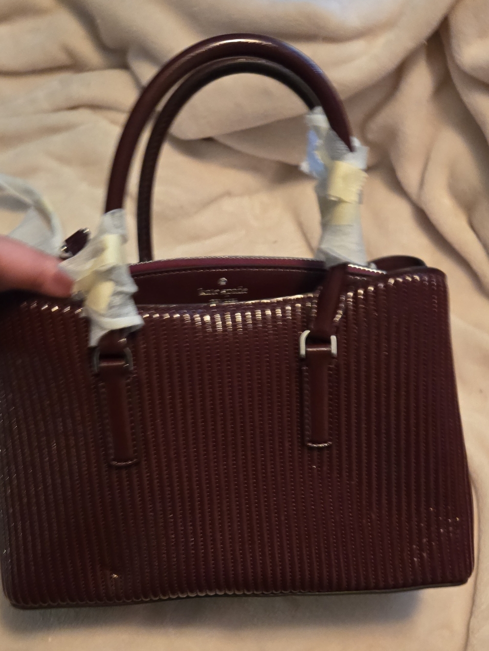 kate spade patent leather satchel in burgundy